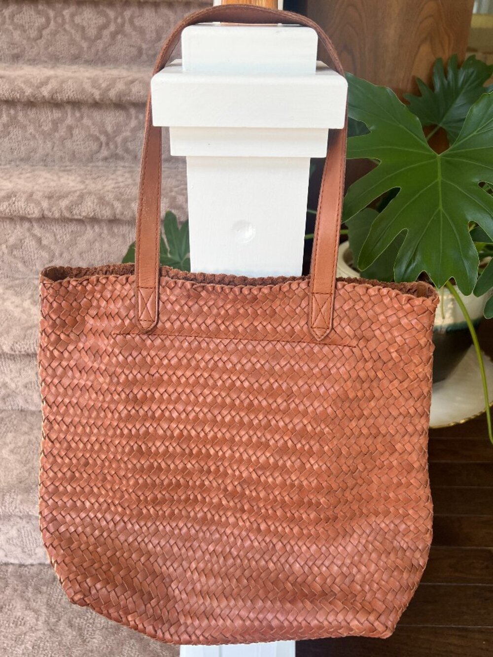 Madewell The Medium Transport tote Woven Leather burnished caramel AM155